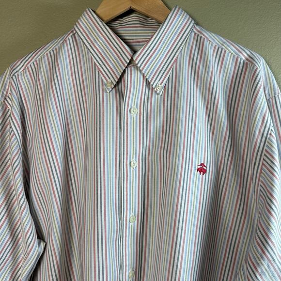 Brooks Bros. 1818 Men XL Button down Suplima no iron shirt Free Lands End Tie - Picture 6 of 11
